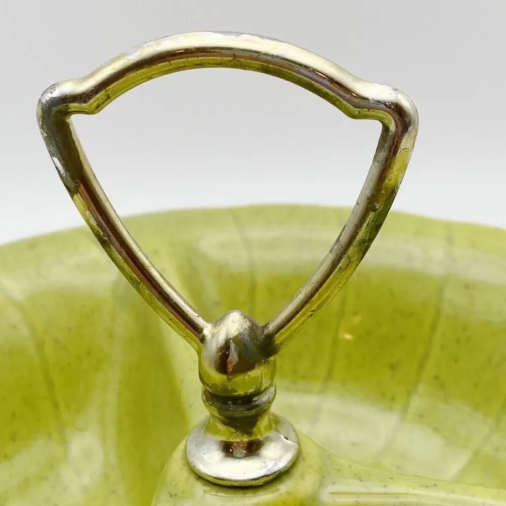 Vintage California Pottery Divided Dish Tray Green Nut Relish Olive 1960